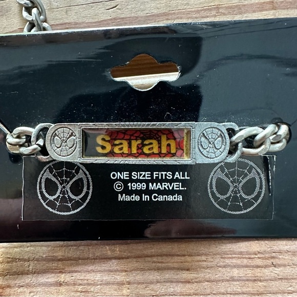 Marvel 1999 Chain Name Bracelet Sarah Spiderman Universal Studios Y2K Silver VTG - Picture 4 of 7